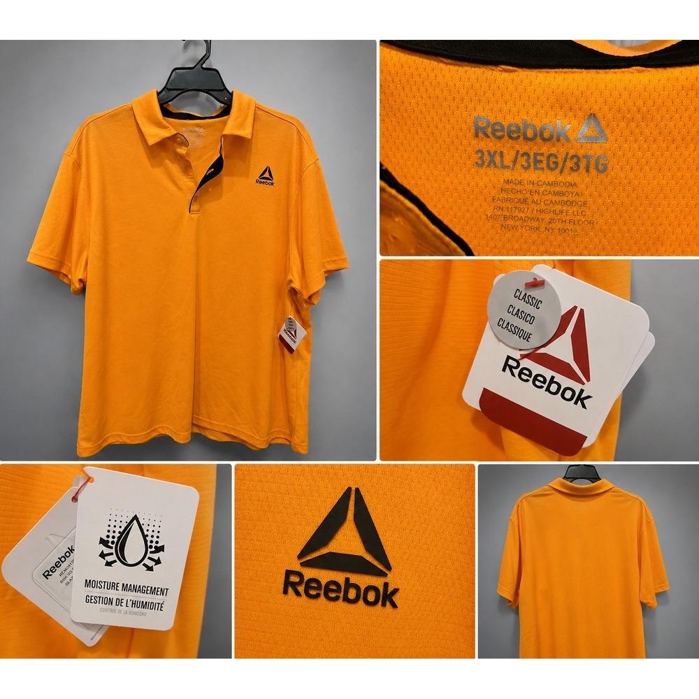 NWT Reebok Men's 3XL Bright Orange Moisture Wicking Polo Shirt Golf Athletic